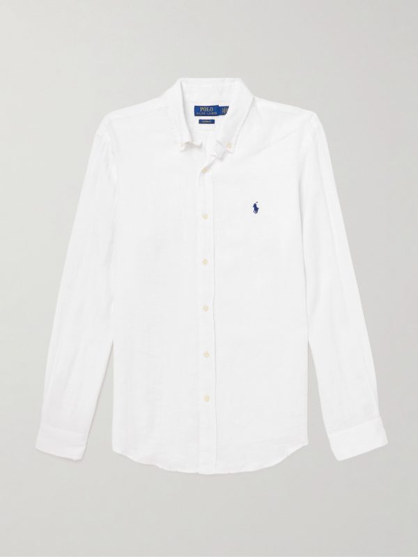 Button-Down Collar Logo-Embroidered Linen Shirt Button-Down Collar Logo-Embroidered Linen Shirt