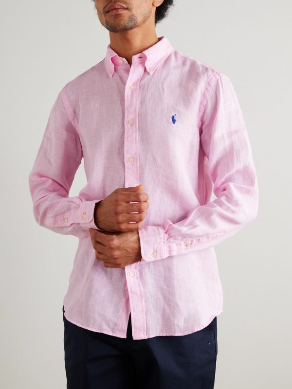 Button-Down Collar Logo-Embroidered Linen Shirt - FR Button-Down Collar Logo-Embroidered Linen Shirt - FR