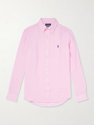 Button-Down Collar Logo-Embroidered Linen Shirt Button-Down Collar Logo-Embroidered Linen Shirt