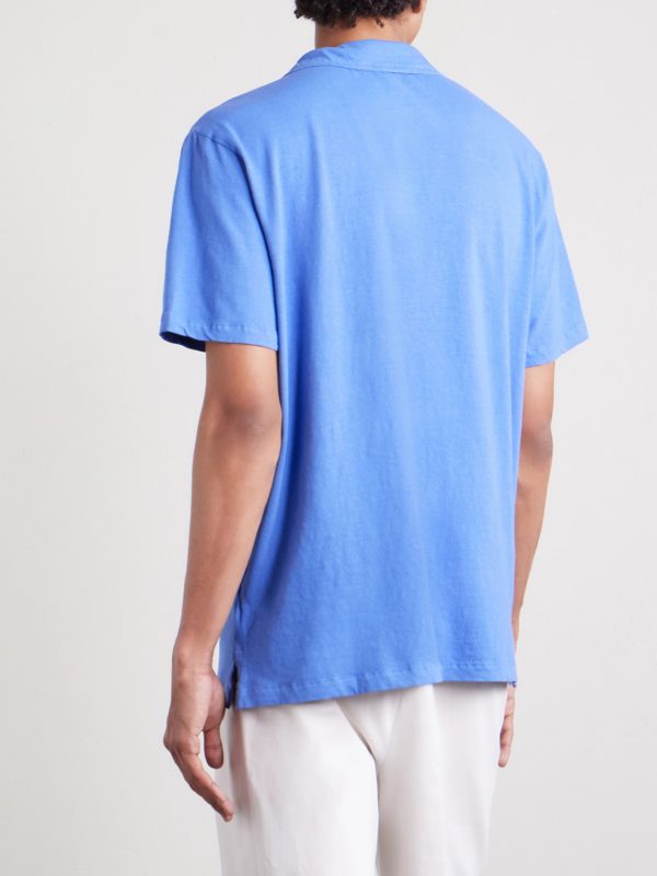 Open-Collar Cotton and Linen-Blend Polo Shirt - BK Open-Collar Cotton and Linen-Blend Polo Shirt - BK
