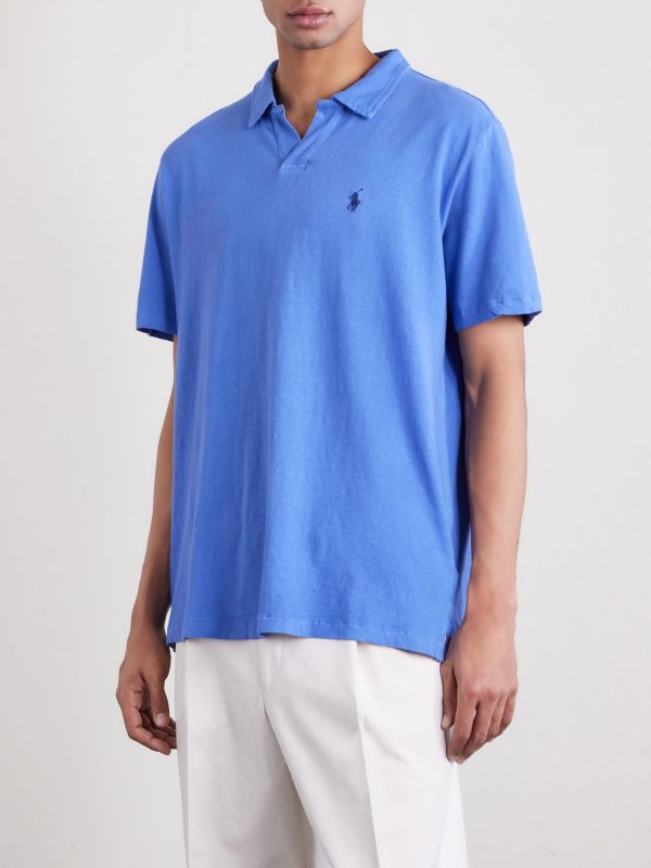 Open-Collar Cotton and Linen-Blend Polo Shirt - FR Open-Collar Cotton and Linen-Blend Polo Shirt - FR