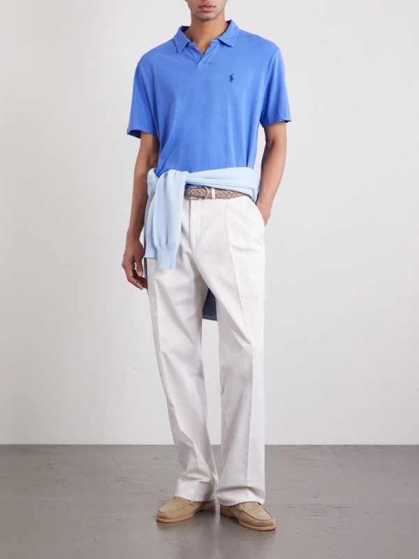 Open-Collar Cotton and Linen-Blend Polo Shirt - OU Open-Collar Cotton and Linen-Blend Polo Shirt - OU