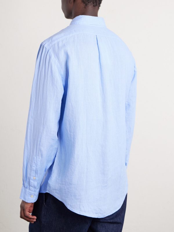 Button-Down Collar Logo-Embroidered Linen Shirt - BK Button-Down Collar Logo-Embroidered Linen Shirt - BK