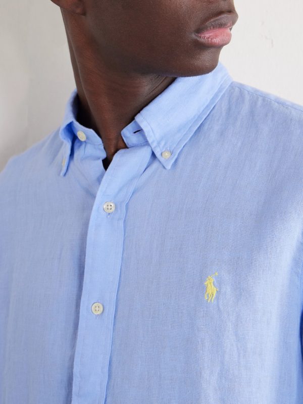 Button-Down Collar Logo-Embroidered Linen Shirt - CU Button-Down Collar Logo-Embroidered Linen Shirt - CU