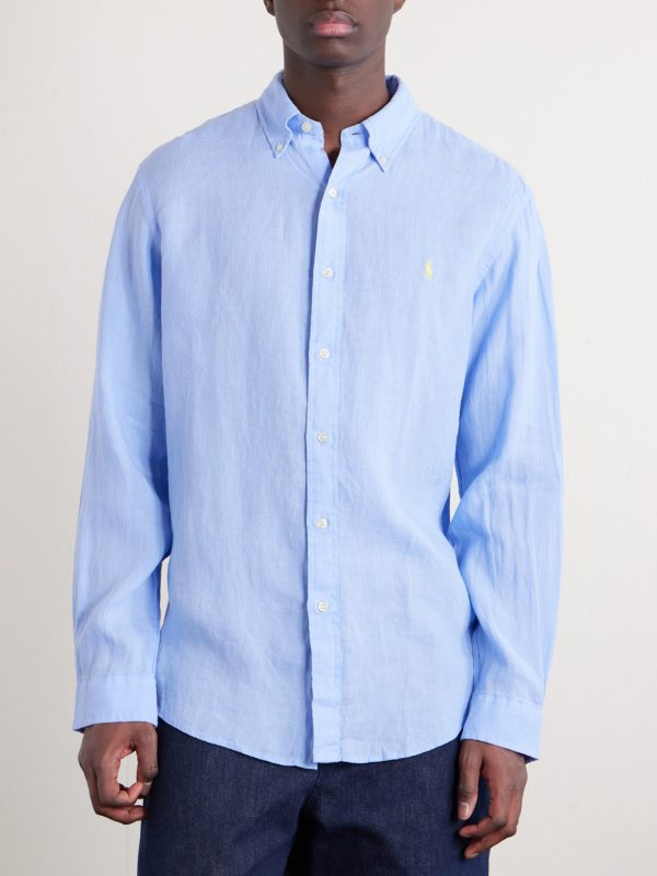Button-Down Collar Logo-Embroidered Linen Shirt - FR Button-Down Collar Logo-Embroidered Linen Shirt - FR