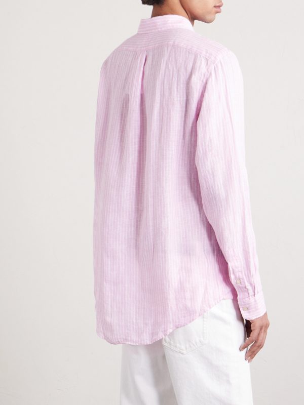 Button-Down Collar Logo-Embroidered Striped Cotton Shirt - BK Button-Down Collar Logo-Embroidered Striped Cotton Shirt - BK