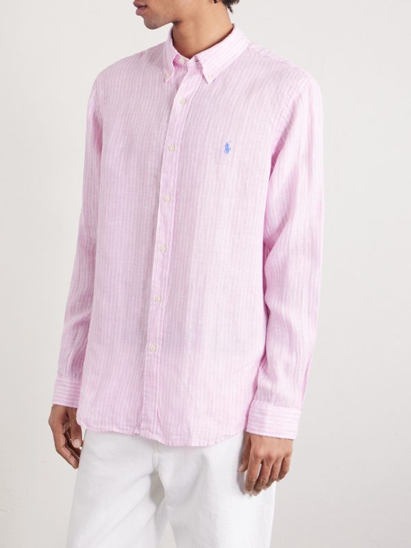 Button-Down Collar Logo-Embroidered Striped Cotton Shirt - FR Button-Down Collar Logo-Embroidered Striped Cotton Shirt - FR