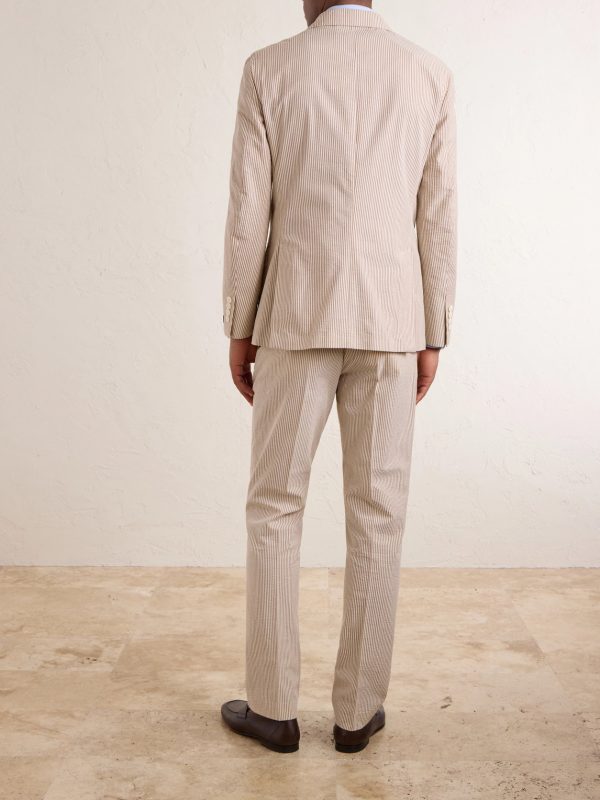 Double-Breasted Striped Cotton Suit Jacket - BK