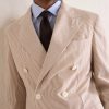 Double-Breasted Striped Cotton Suit Jacket - CU