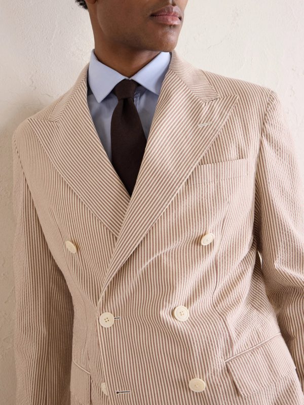 Double-Breasted Striped Cotton Suit Jacket - CU