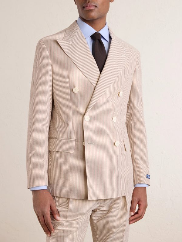 Double-Breasted Striped Cotton Suit Jacket - FR