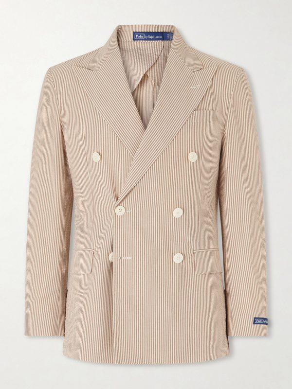 Double-Breasted Striped Cotton Suit Jacket