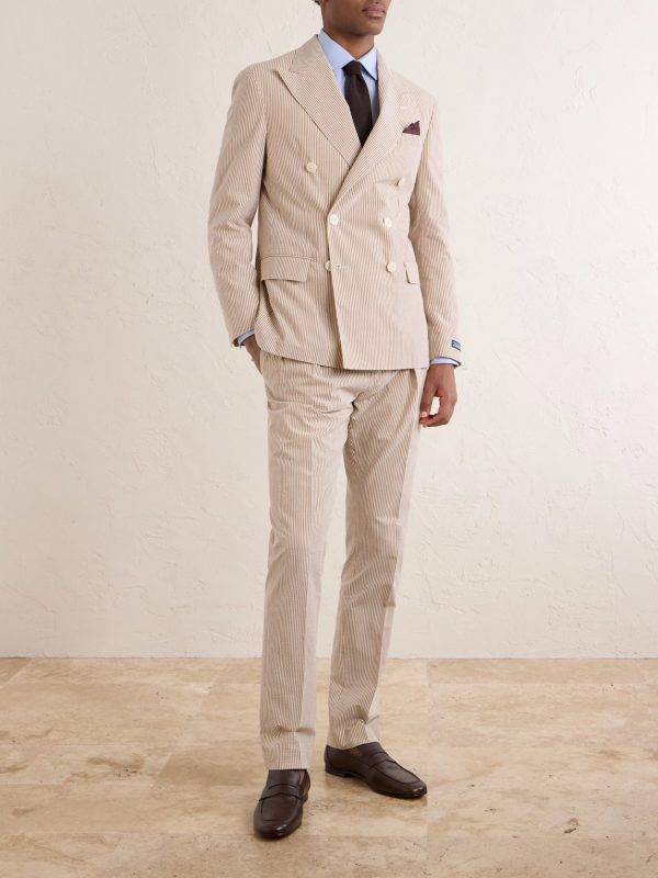 Double-Breasted Striped Cotton Suit Jacket - OU
