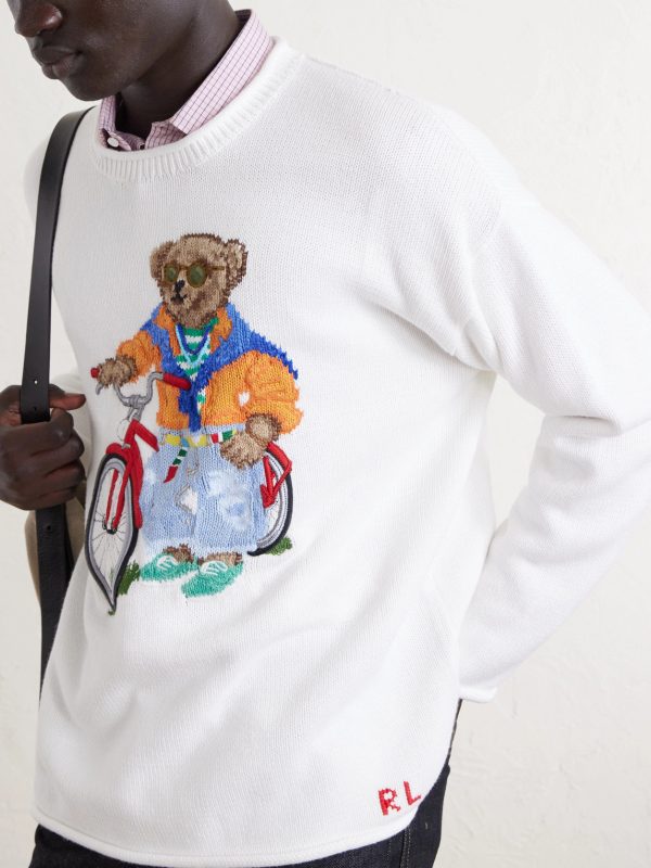 Polo Bear-Embroidered Bead-Embellished Knitted Cotton Sweater - CU Polo Bear-Embroidered Bead-Embellished Knitted Cotton Sweater - CU