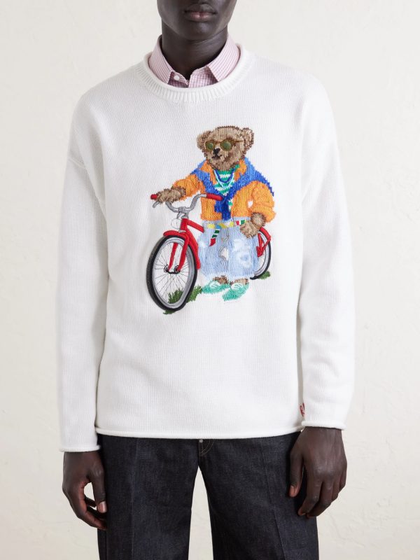 Polo Bear-Embroidered Bead-Embellished Knitted Cotton Sweater - FR Polo Bear-Embroidered Bead-Embellished Knitted Cotton Sweater - FR