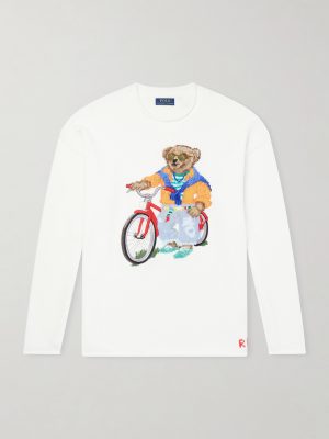 Polo Bear-Embroidered Bead-Embellished Knitted Cotton Sweater Polo Bear-Embroidered Bead-Embellished Knitted Cotton Sweater