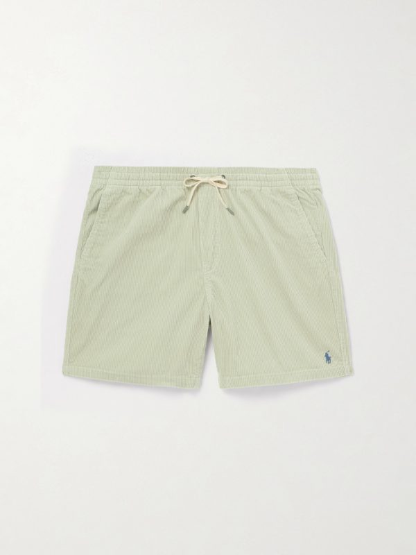 Straight-Leg Logo-Embroidered Cotton-Corduroy Drawstring Shorts