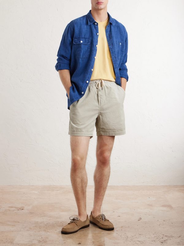 Straight-Leg Logo-Embroidered Cotton-Corduroy Drawstring Shorts - OU
