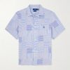 Convertible-Collar Logo-Embroidered Patchwork Cotton-Seersucker Shirt