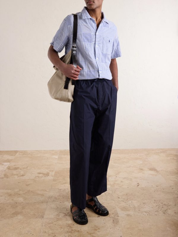 Convertible-Collar Logo-Embroidered Patchwork Cotton-Seersucker Shirt - OU