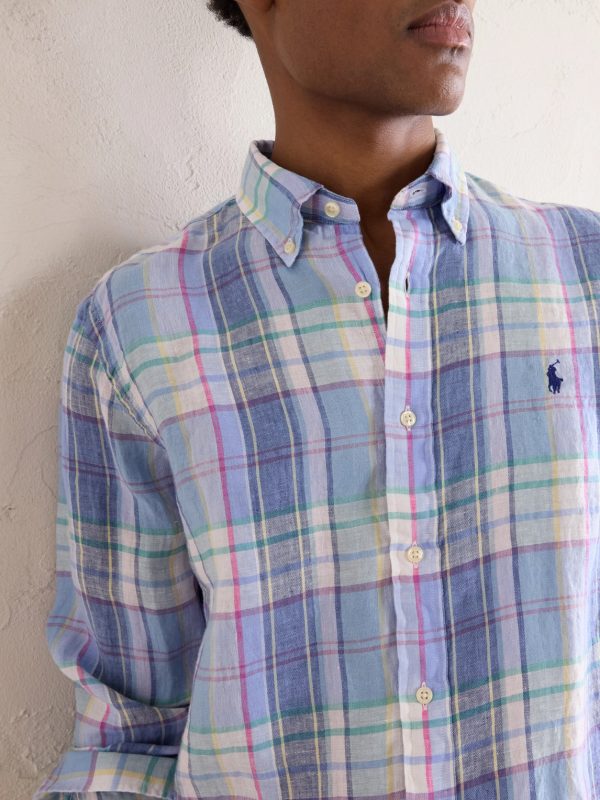 Button-Down Collar Logo-Embroidered Checked Linen Shirt - CU Button-Down Collar Logo-Embroidered Checked Linen Shirt - CU