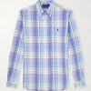 Button-Down Collar Logo-Embroidered Checked Linen Shirt Button-Down Collar Logo-Embroidered Checked Linen Shirt
