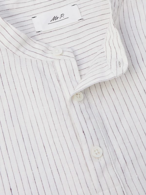 Grandad-Collar Pinstriped Linen Shirt - CU Grandad-Collar Pinstriped Linen Shirt - CU