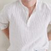 Grandad-Collar Pinstriped Linen Shirt - E1 Grandad-Collar Pinstriped Linen Shirt - E1