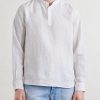 Grandad-Collar Pinstriped Linen Shirt - FR Grandad-Collar Pinstriped Linen Shirt - FR