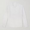 Grandad-Collar Pinstriped Linen Shirt Grandad-Collar Pinstriped Linen Shirt