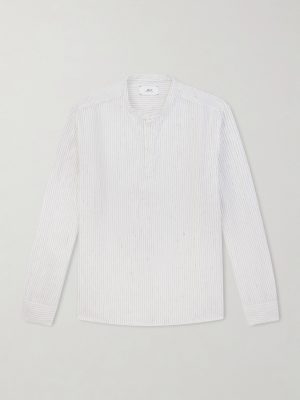 Grandad-Collar Pinstriped Linen Shirt Grandad-Collar Pinstriped Linen Shirt