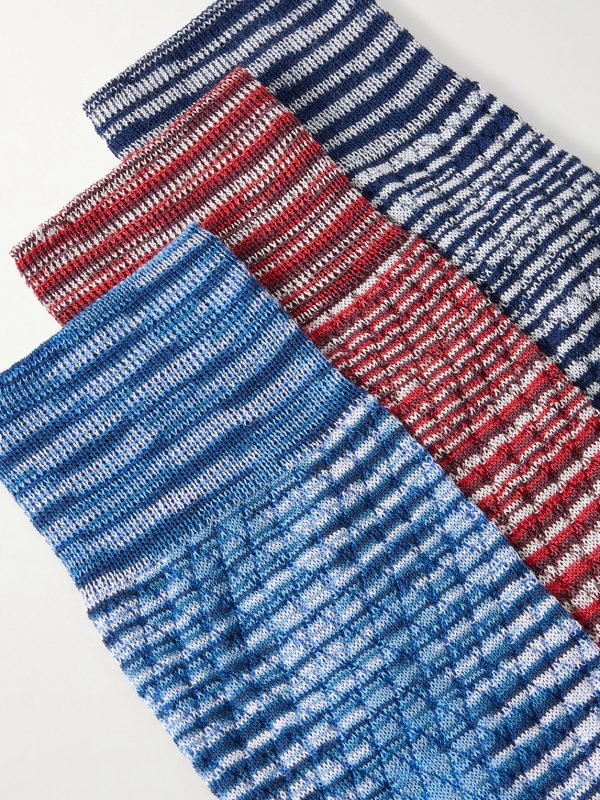 Three-Pack Crochet-Knit Cotton-Blend Socks - CU Three-Pack Crochet-Knit Cotton-Blend Socks - CU
