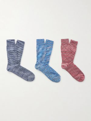 Three-Pack Crochet-Knit Cotton-Blend Socks