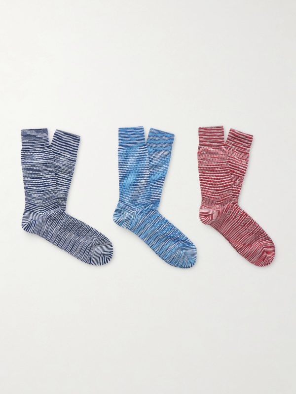 Three-Pack Crochet-Knit Cotton-Blend Socks Three-Pack Crochet-Knit Cotton-Blend Socks