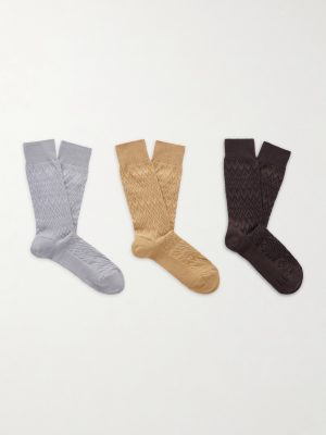 Three-Pack Crochet-Knit Cotton-Blend Socks