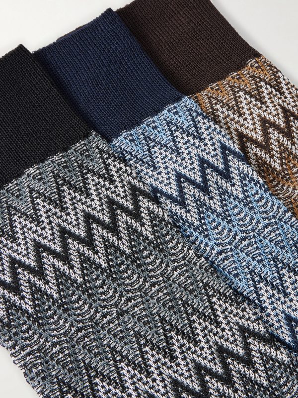 Three-Pack Crochet-Knit Cotton-Blend Socks - CU Three-Pack Crochet-Knit Cotton-Blend Socks - CU