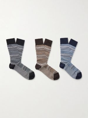 Three-Pack Crochet-Knit Cotton-Blend Socks