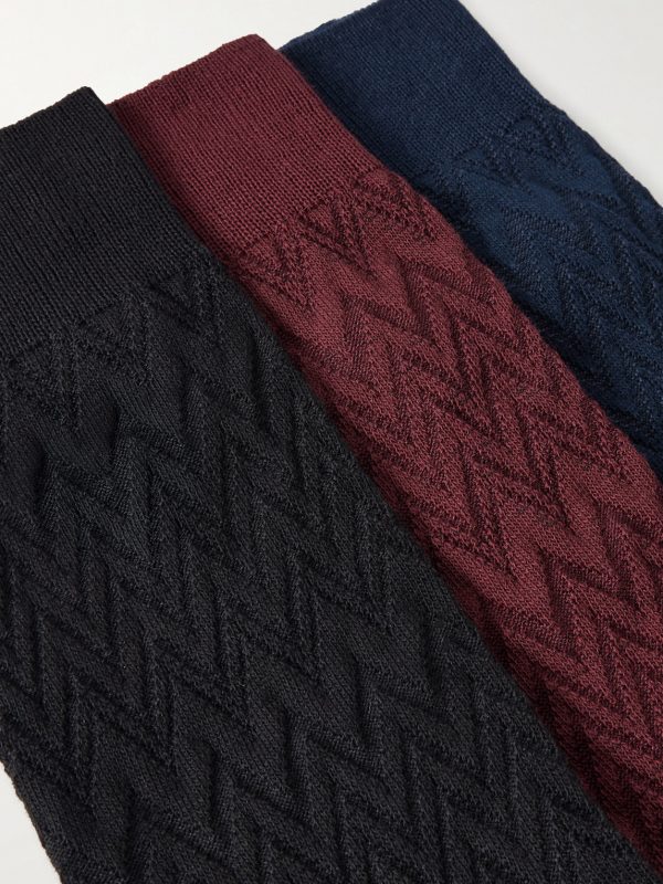 Three-Pack Crochet-Knit Cotton-Blend Socks - CU Three-Pack Crochet-Knit Cotton-Blend Socks - CU