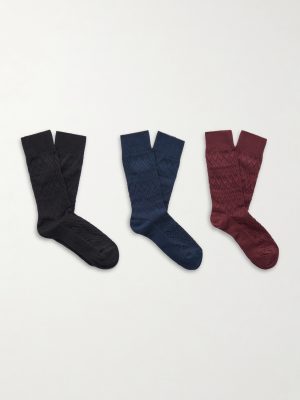 Three-Pack Crochet-Knit Cotton-Blend Socks