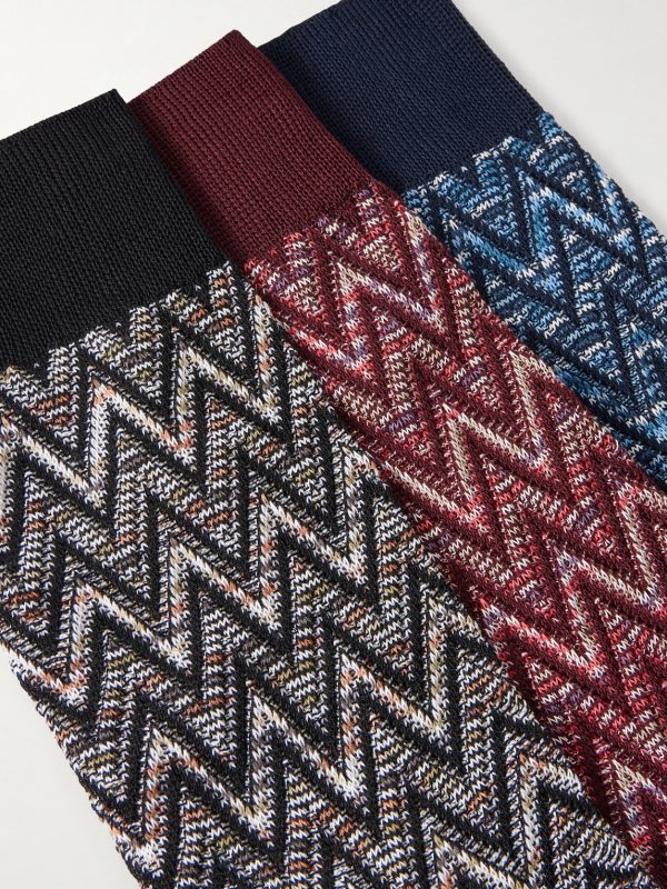 Three-Pack Crochet-Knit Cotton-Blend Socks - CU Three-Pack Crochet-Knit Cotton-Blend Socks - CU