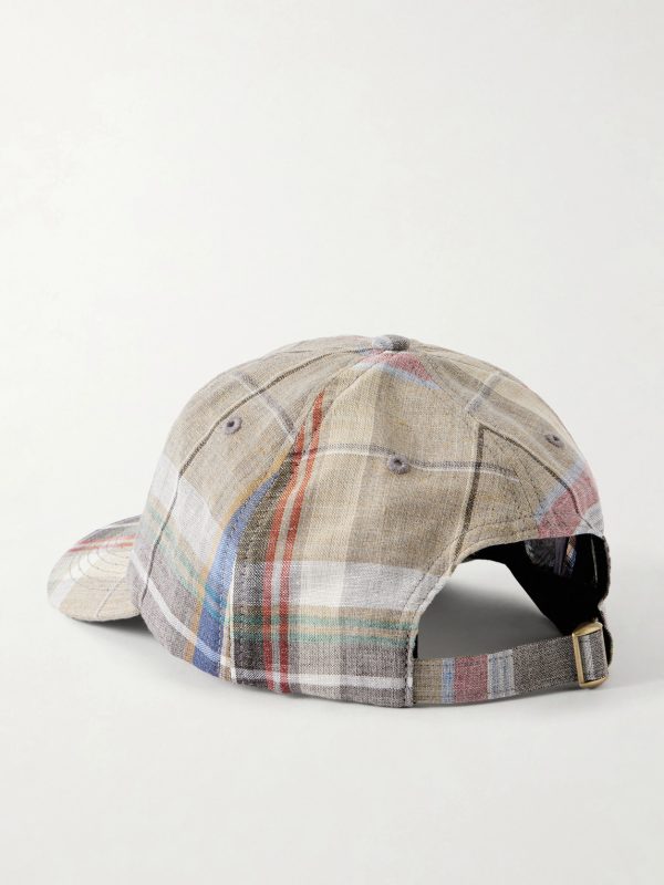 Logo-Embroidered Checked Wool and Linen-Blend Cap - BK Logo-Embroidered Checked Wool and Linen-Blend Cap - BK