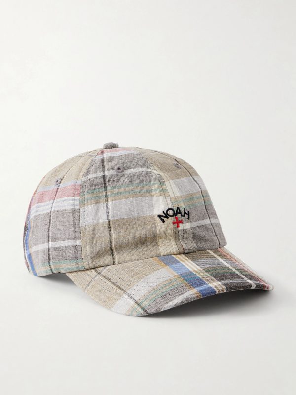 Logo-Embroidered Checked Wool and Linen-Blend Cap Logo-Embroidered Checked Wool and Linen-Blend Cap