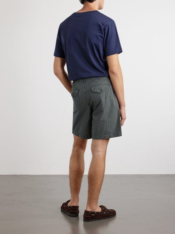 Straight-Leg Pleated Checked Cotton and Linen-Blend Seersucker Shorts - BK Straight-Leg Pleated Checked Cotton and Linen-Blend Seersucker Shorts - BK