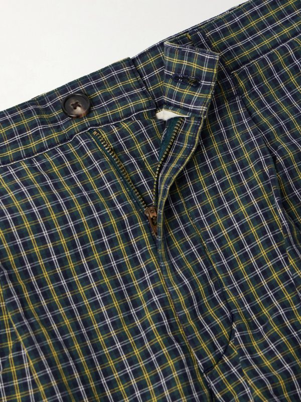 Straight-Leg Pleated Checked Cotton and Linen-Blend Seersucker Shorts - CU Straight-Leg Pleated Checked Cotton and Linen-Blend Seersucker Shorts - CU