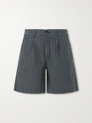 Straight-Leg Pleated Checked Cotton and Linen-Blend Seersucker Shorts Straight-Leg Pleated Checked Cotton and Linen-Blend Seersucker Shorts