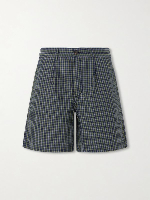 Straight-Leg Pleated Checked Cotton and Linen-Blend Seersucker Shorts Straight-Leg Pleated Checked Cotton and Linen-Blend Seersucker Shorts
