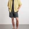 Straight-Leg Pleated Checked Cotton and Linen-Blend Seersucker Shorts - OU Straight-Leg Pleated Checked Cotton and Linen-Blend Seersucker Shorts - OU