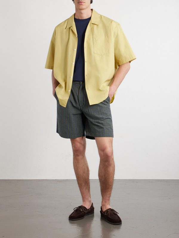 Straight-Leg Pleated Checked Cotton and Linen-Blend Seersucker Shorts - OU Straight-Leg Pleated Checked Cotton and Linen-Blend Seersucker Shorts - OU