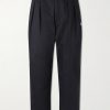 Straight-Leg Pleated Twill Trousers