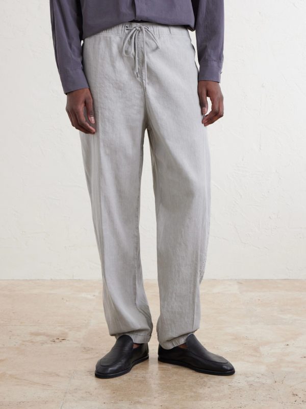 Straight-Leg Linen-Blend Canvas Drawstring Trousers - FR Straight-Leg Linen-Blend Canvas Drawstring Trousers - FR